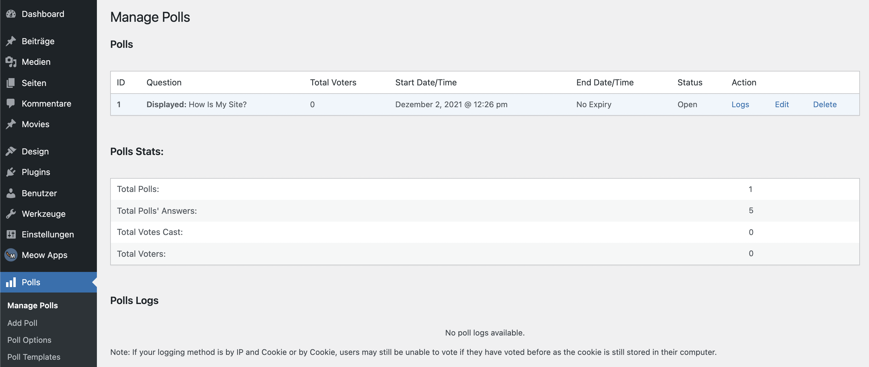 WP Polls Manage Polls