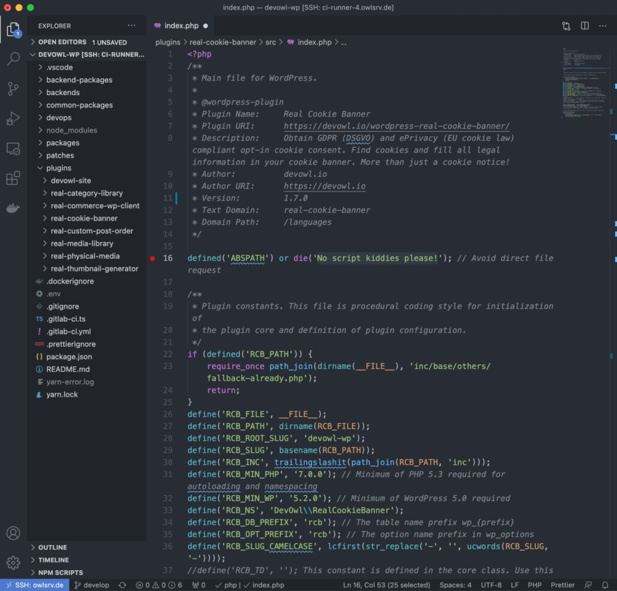 Screenshot für WP React Starter Instanz in Visual Studio Code