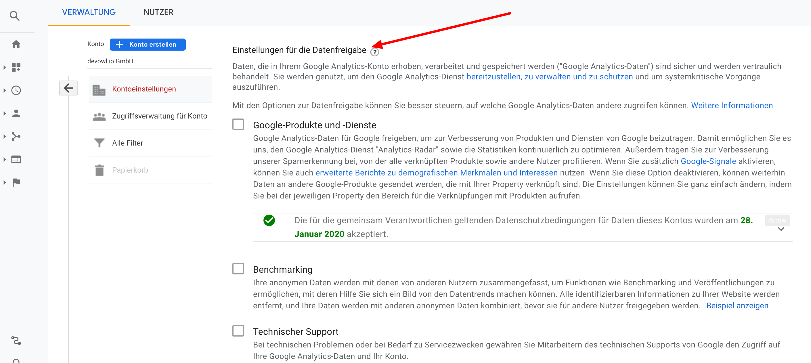 GA Account Settings Data Collection
