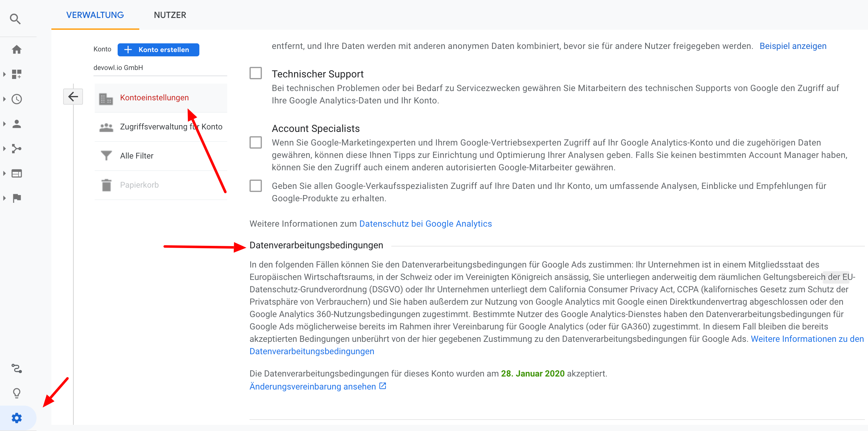 Google Analytics Admin Settings