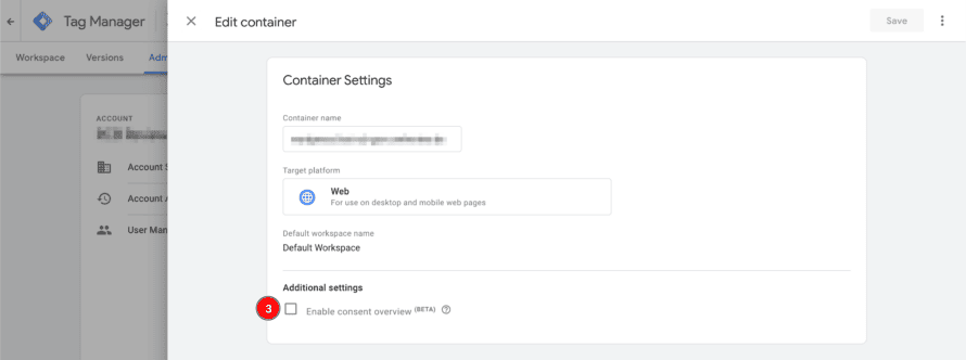 Activate consent overview in Google Tag Manager