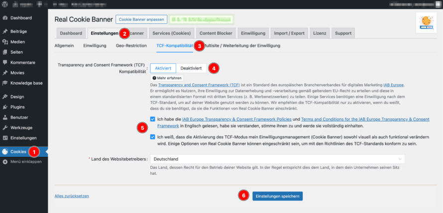 Activate TCF compatibility in Real Cookie Banner