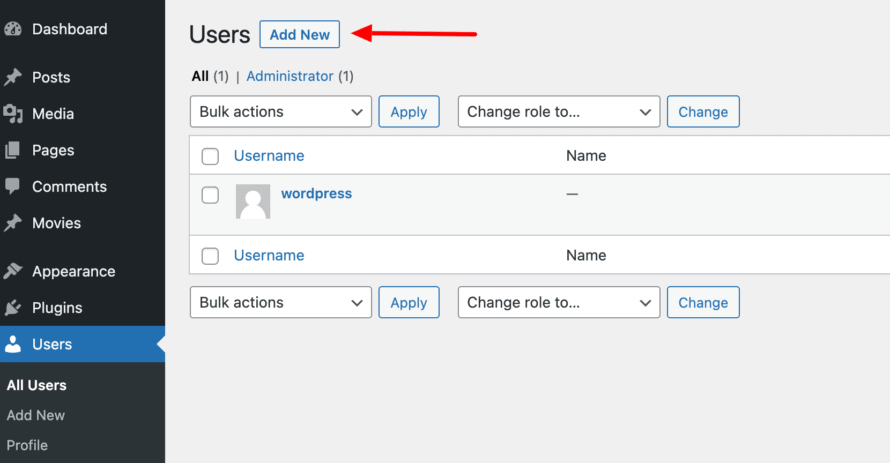 Add New User WordPress Backend