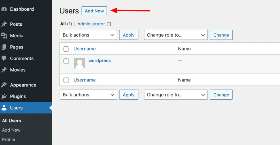 Add New User WordPress Backend