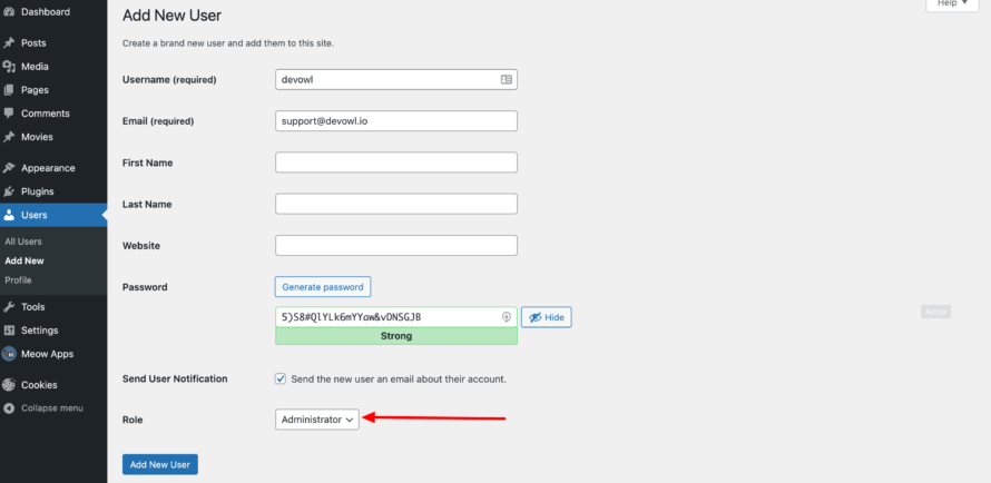 Add New User WordPress