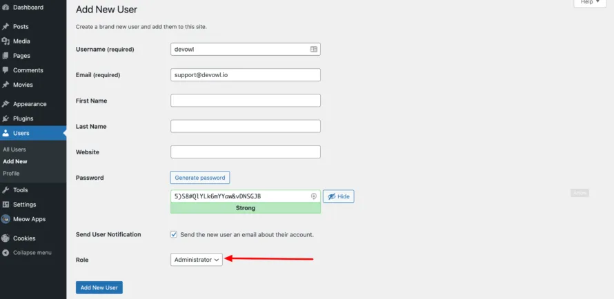 Add New User WordPress