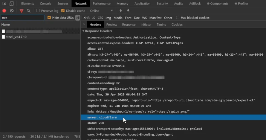 REST API request cached via Cloudflare