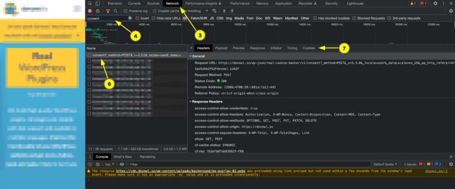 Cookie Banner consent network