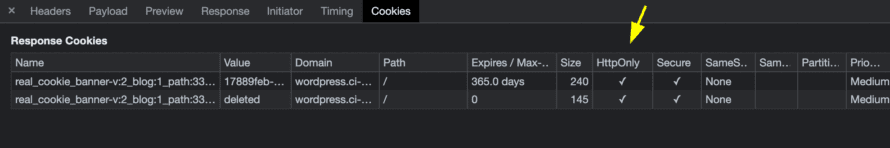 Cookie banner every subpage httponly