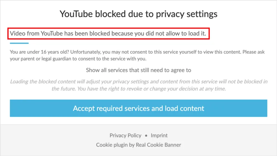 Description displayed in content blocker