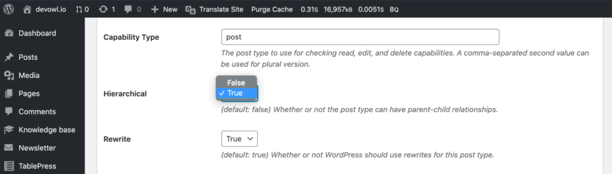 Enable hierarchical property in Custom Post Type UI for a custom post type