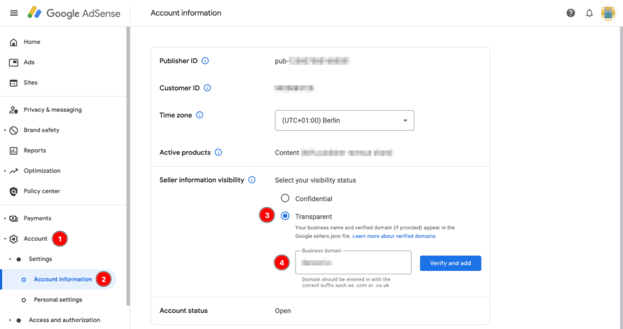 Google Adsense: add to sellers.json