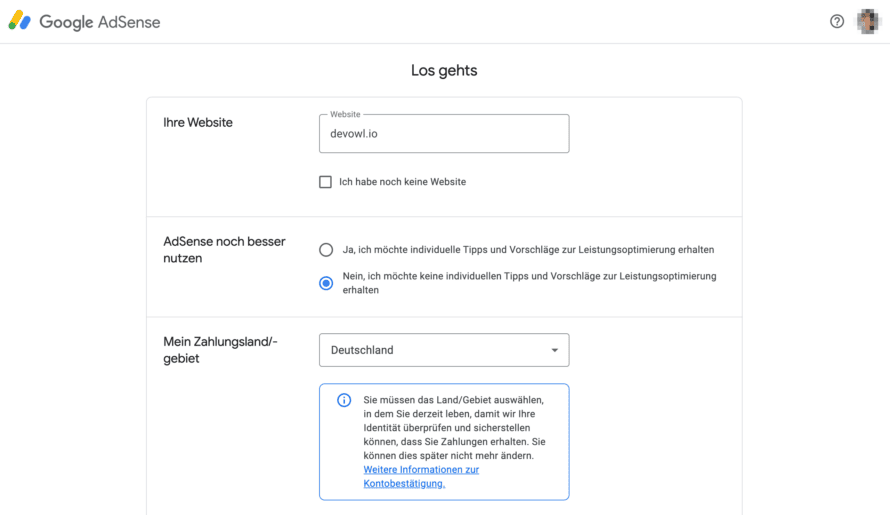 Google Adsense: Sign-up