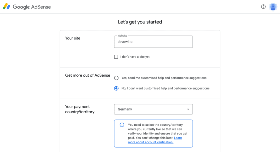Google Adsense: Sign-up