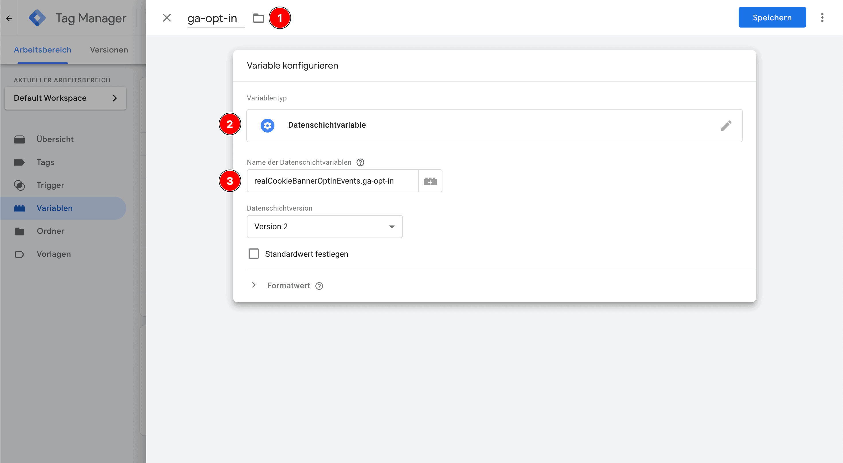 Google Tag Manager: Benutzerdefinierte Variable erstellen (Schritt 2)