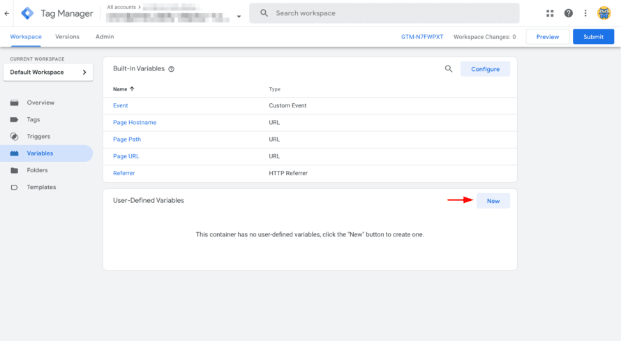 Google Tag Manager: create user-defined variable (step 1)