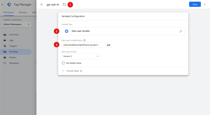 Google Tag Manager: create user-defined variable (step 2)