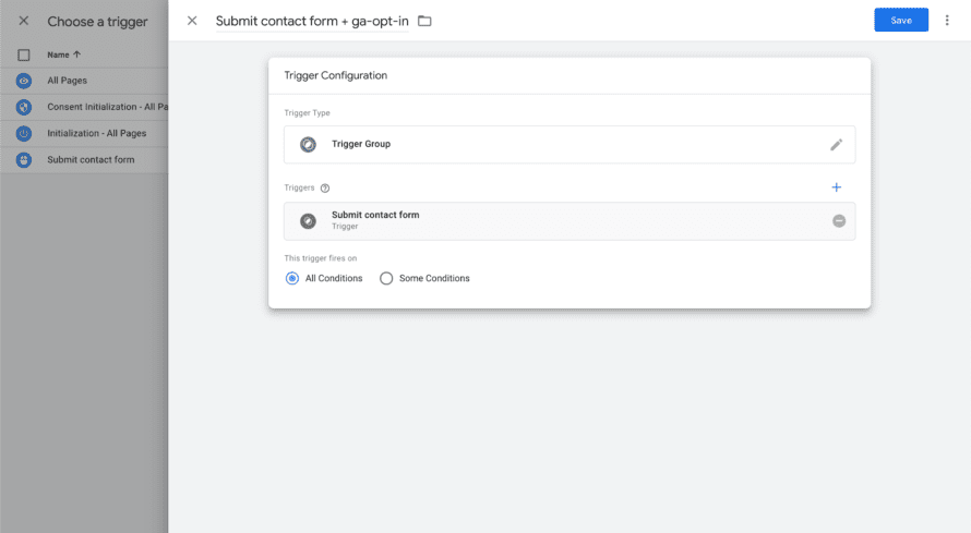 Google Tag Manager: creating a trigger group
