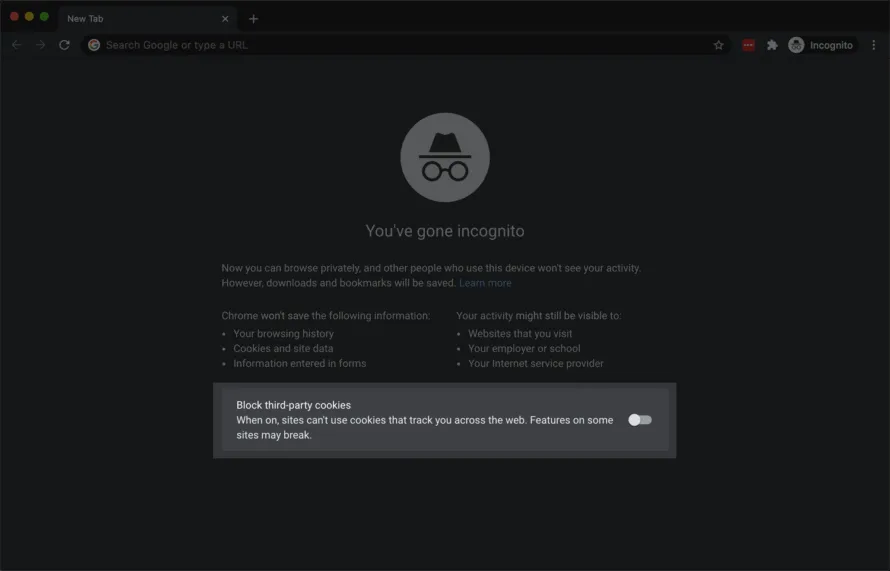 Incognito window in Google Chrome with 3th-party-cookies allowed