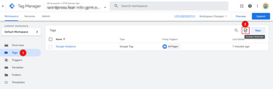 Open Consent Overview in Google Tag Manager