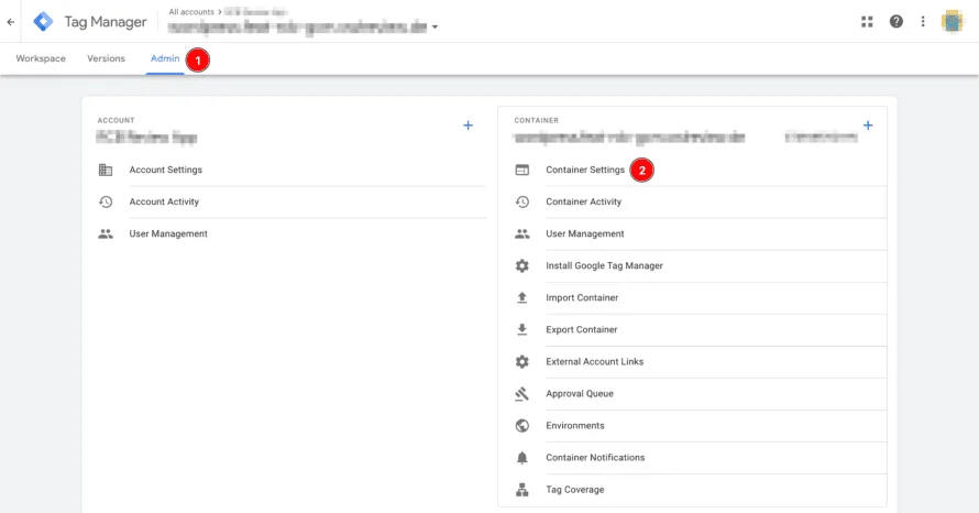Öffne die Containereinstellungen im Google Tag Manager