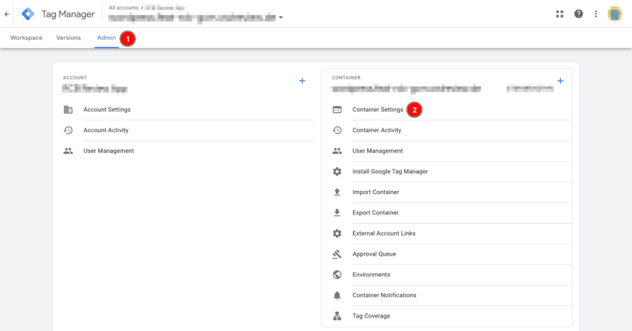 Open container settings in Google Tag Manager