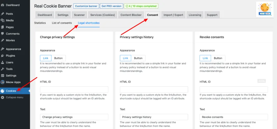 Real Cookie Banner Legal Shortcodes