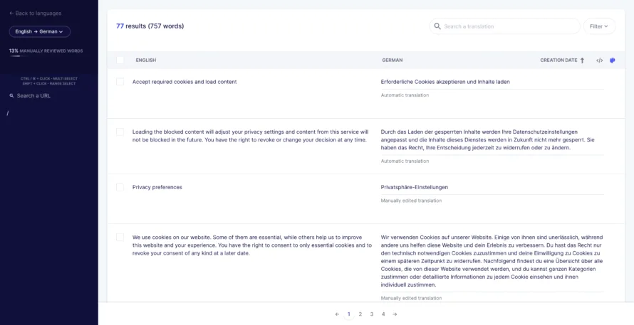 Real Cookie Banner strings translated with Weglot