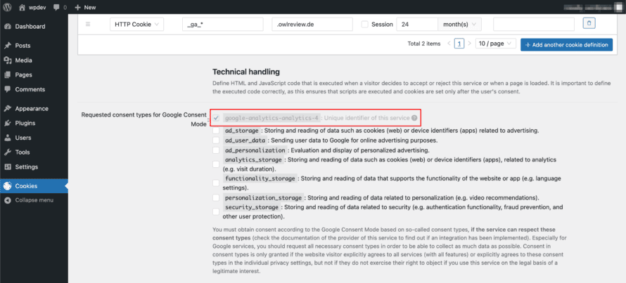 Unique identifier as consent type for Google Consent Mode