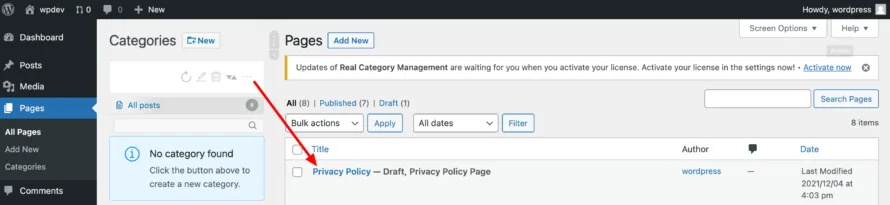 WordPress Select Pages