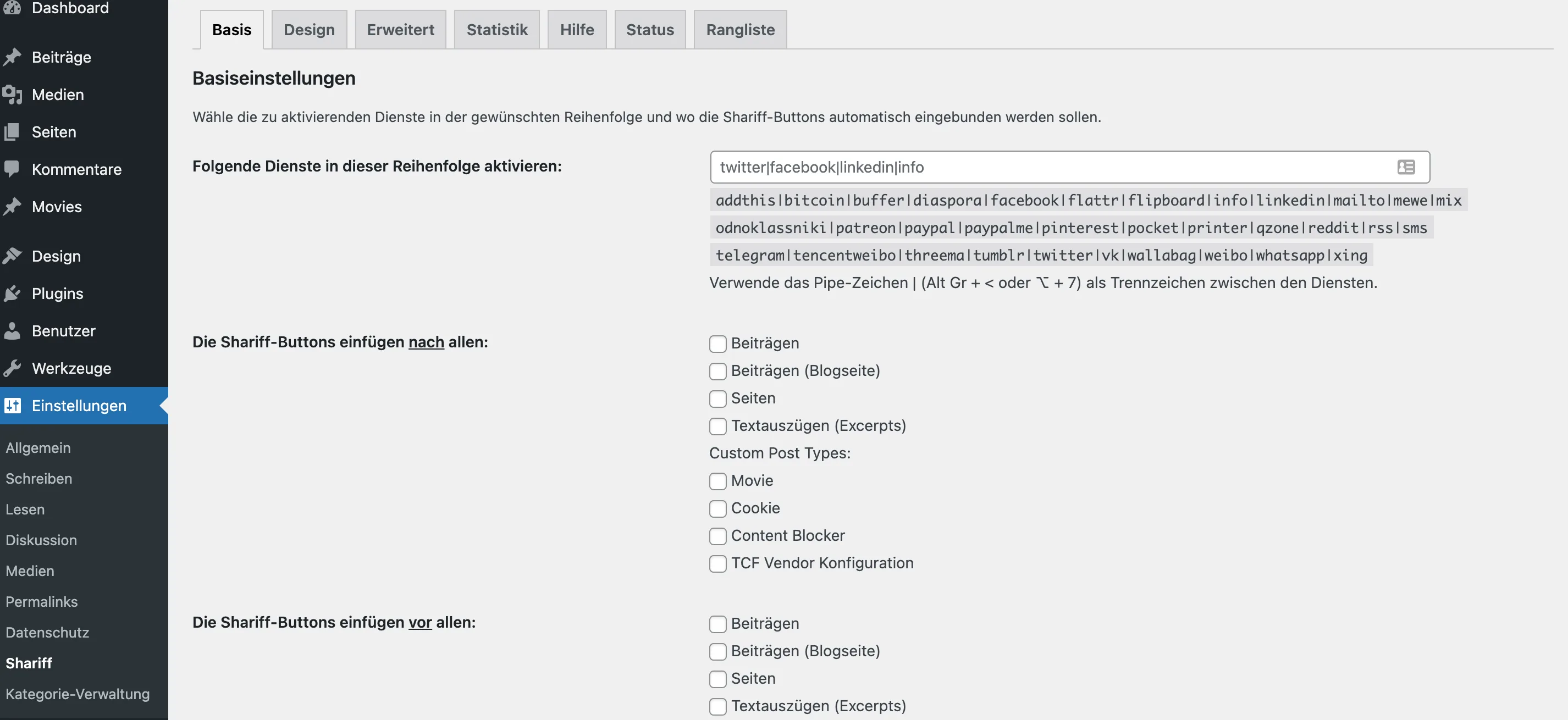 Shariff Wrapper Einstellungen