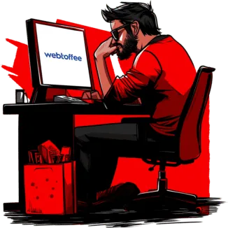 Webmaster sitting in front of a computer wondering if there is a Black Friday deal for WebToffee GDPR Cookie Consent