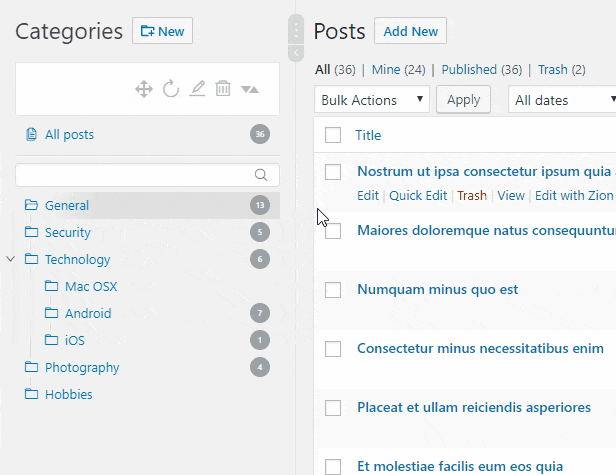 Move content or assign it to multiple categories without the need to edit every post