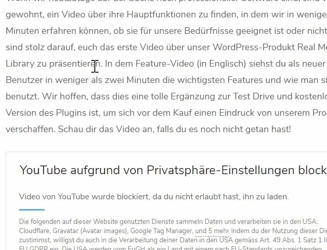 Einwilligung zu Cookies über einen Content Blocker