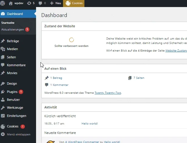 Einstellungen für Real Cookie Banner in WordPress öffnen