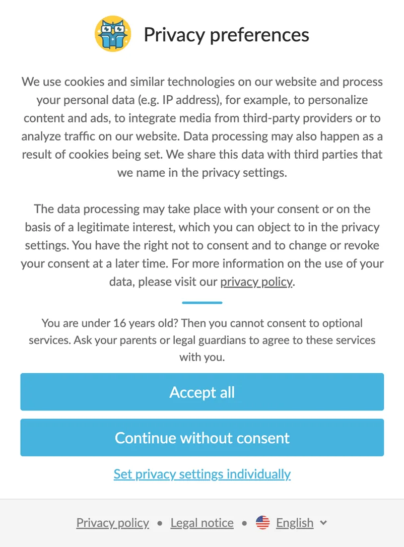 Cookie banner example