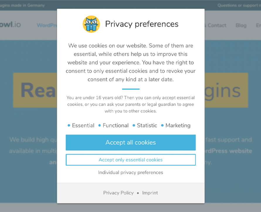 Cookie consent with Real Cookie Banner at devowl.io