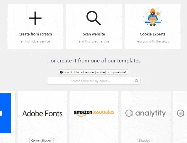 Look for cookie template in consent management