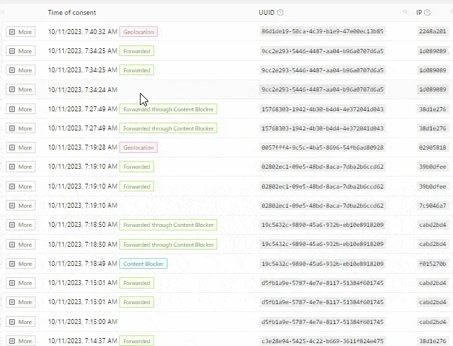 View documented consent with reproduced cookie banner at time of consent