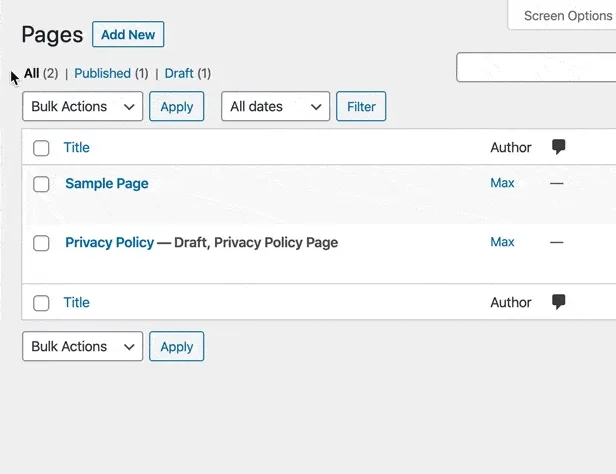 Drag and drop a page for a custom post order