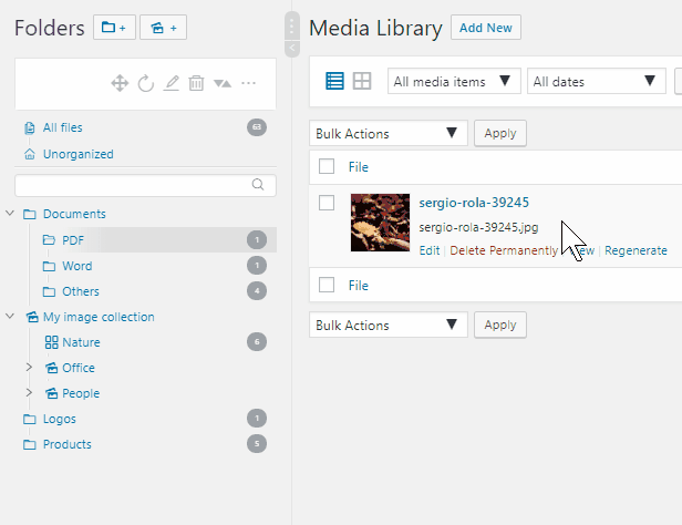 WordPress Real Media library with a the WordPress media library in list-mode