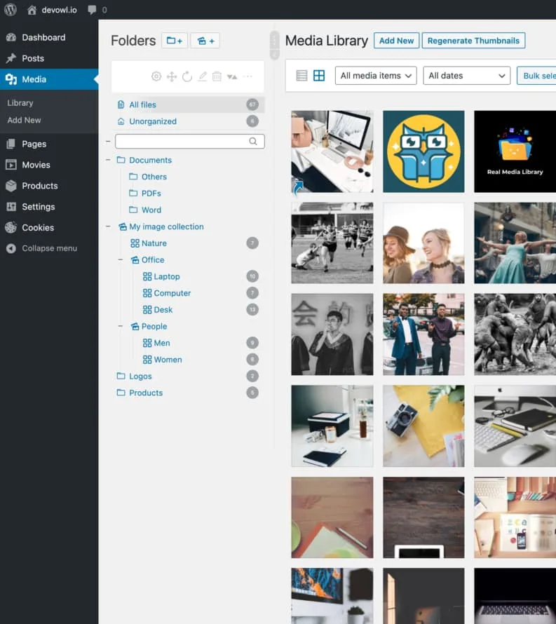 Real Media Library folder tree in WordPress
