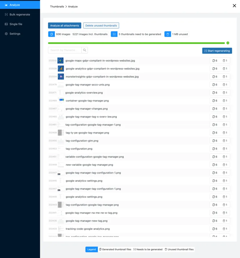 Regenerating of thumbnails in WordPress