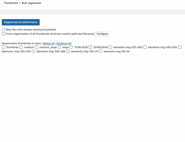 Select image size for regenerating